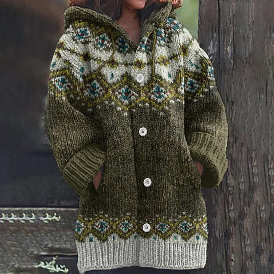 Damen Strickcardigan mit Kapuze und Fair-Isle-Muster