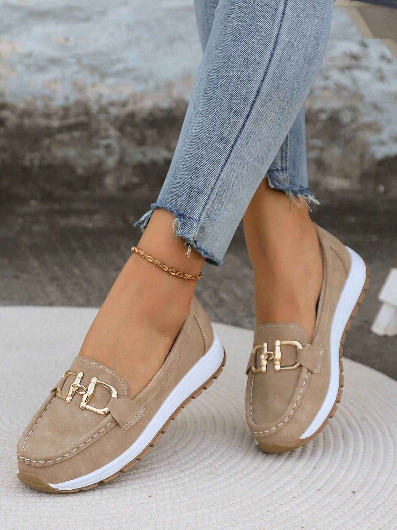 Sophisticated Buckle-Detail Flat Loafers