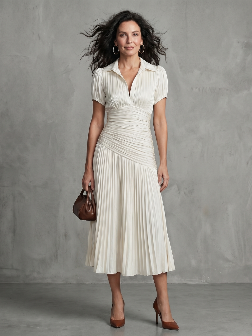 Theodora | Gestreiftes Midikleid mit plissierter Taille