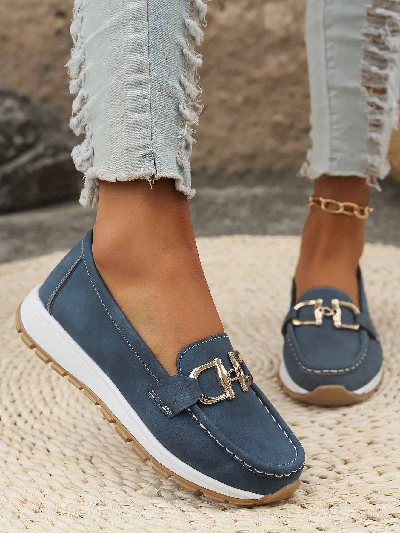 Sophisticated Buckle-Detail Flat Loafers