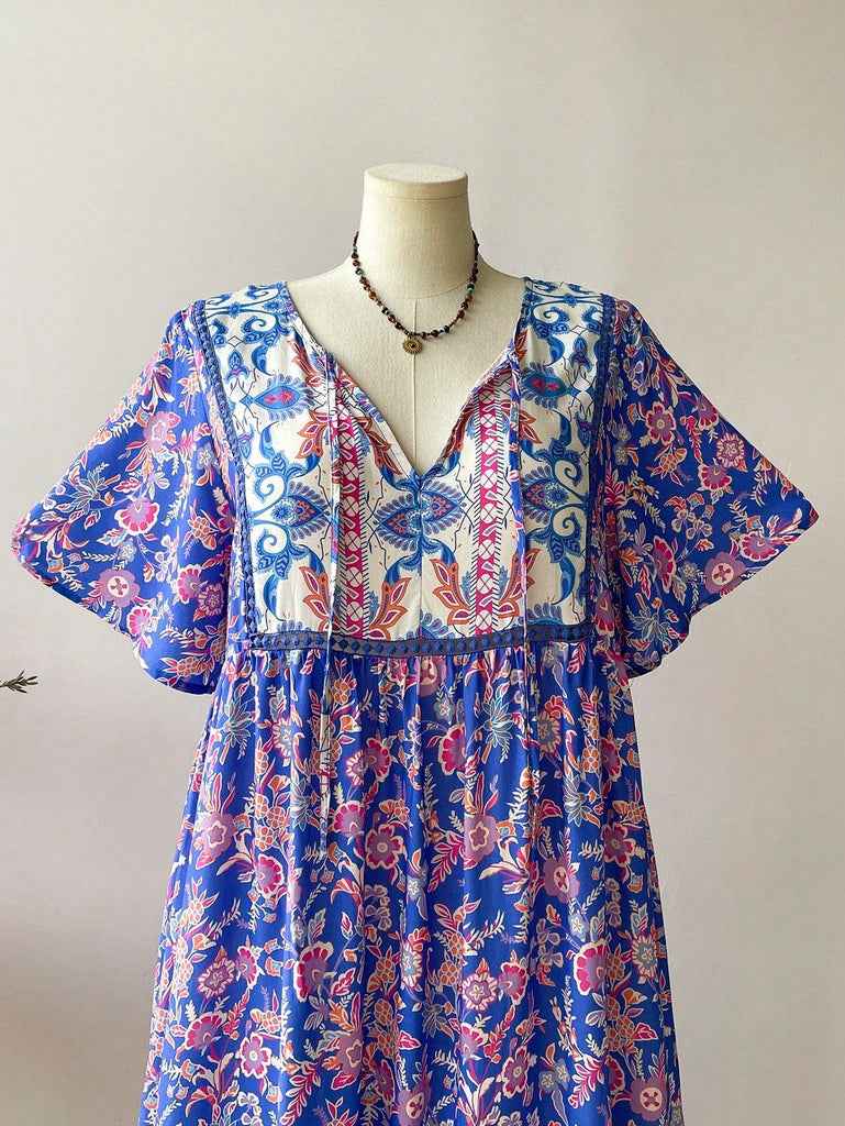 Plus-Size Maxi-Kleid im Boho-Blumenmuster