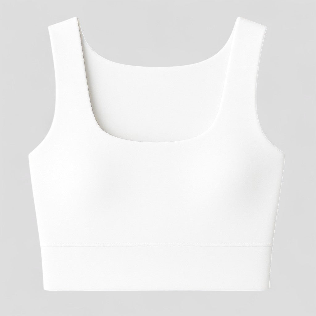 Anais | Damen Quadratisch Cropped Tank Top Weiß Ärmellos Sport Fitness Yoga