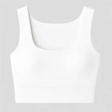 Damen Quadratisch Cropped Tank Top Weiß Ärmellos Sport Fitness Yoga
