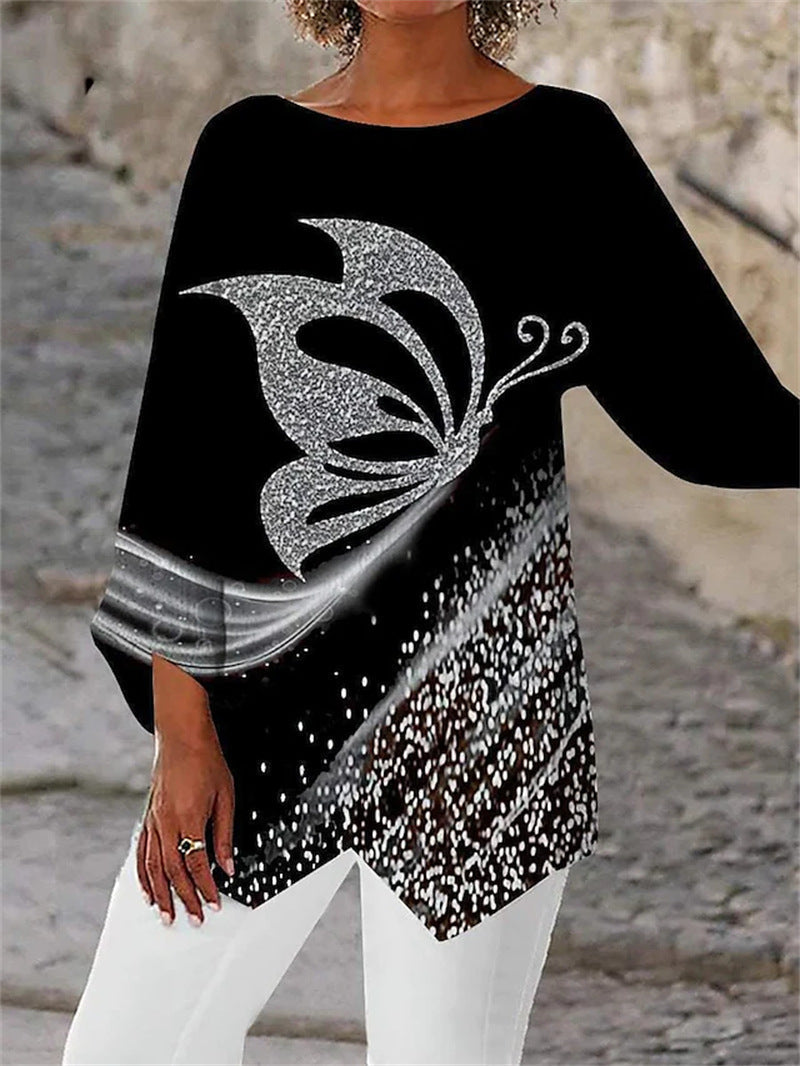 LYSENDRAE – Elegantes bedrucktes Langarmshirt mit Rundhalsausschnitt