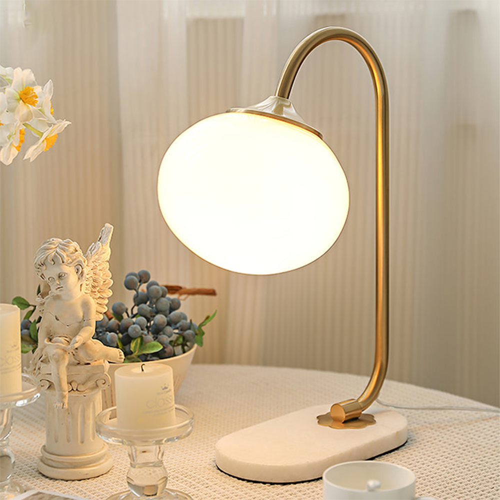 Moderne Designer-Tischlampe aus Glas, Metall, Eisen und Marmor – Elegante Dekoration