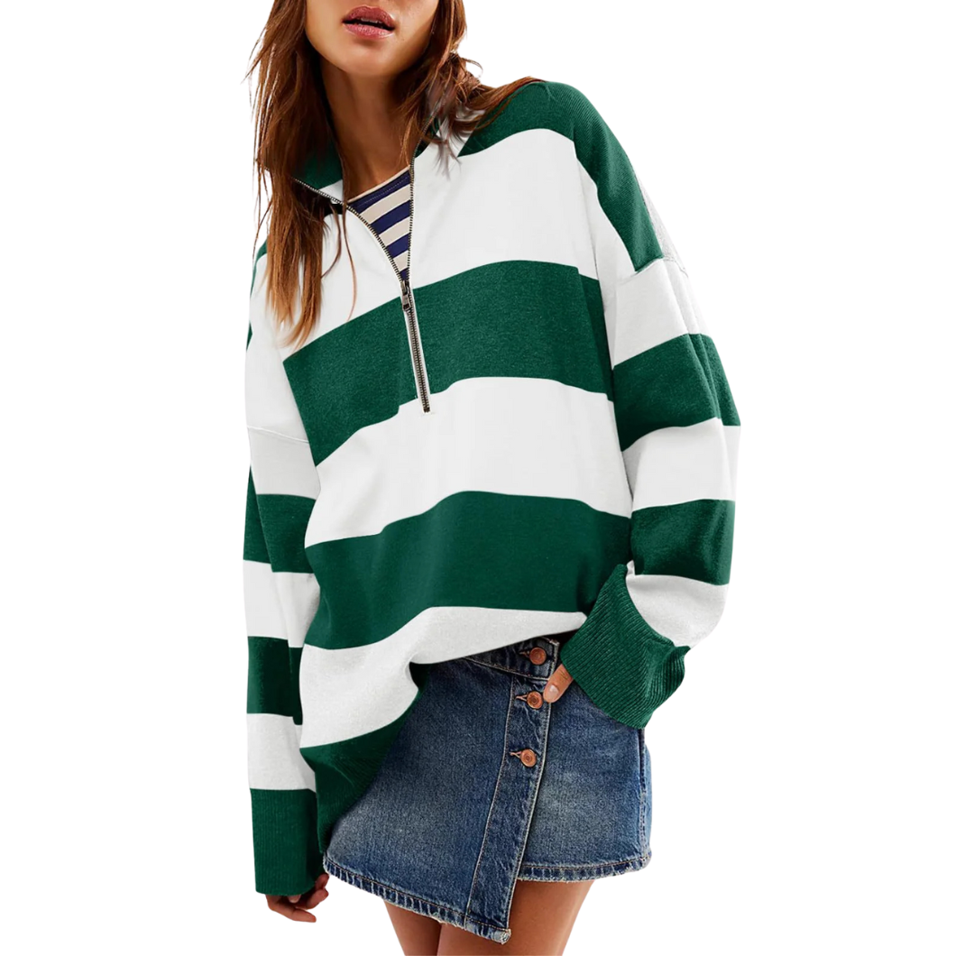 Gemütlicher Langarm-Pullover mit Halb-Reißverschluss Damen