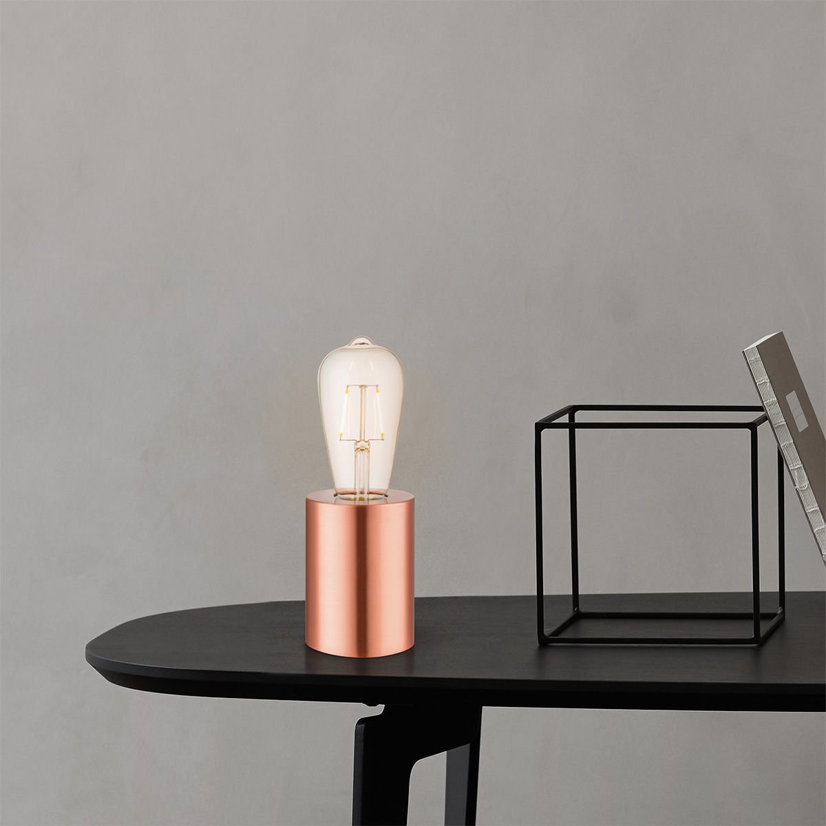 Industrie-Tischlampe im runden Design "Home Sweet Home" aus Kupfer – Elegante, schlichte Ausführung, Größen 7,5/7,5/10 cm
