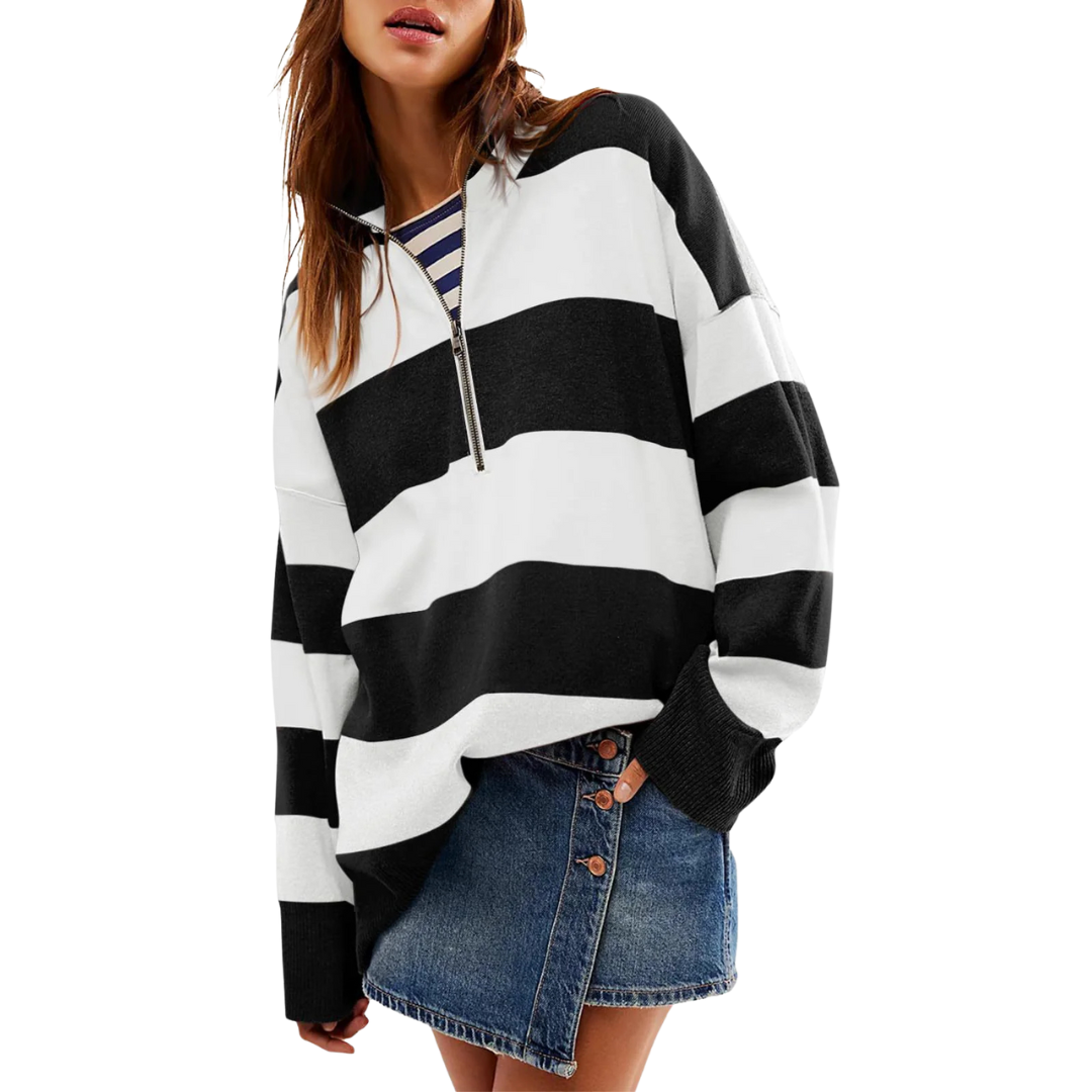 Gemütlicher Langarm-Pullover mit Halb-Reißverschluss Damen