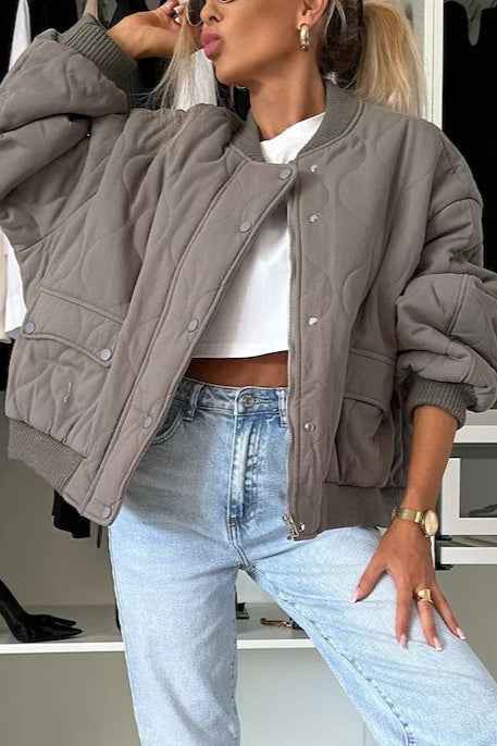 Lässiger einfarbiger Button-Down gesteppter Mantel für warmen und stilvollen Komfort