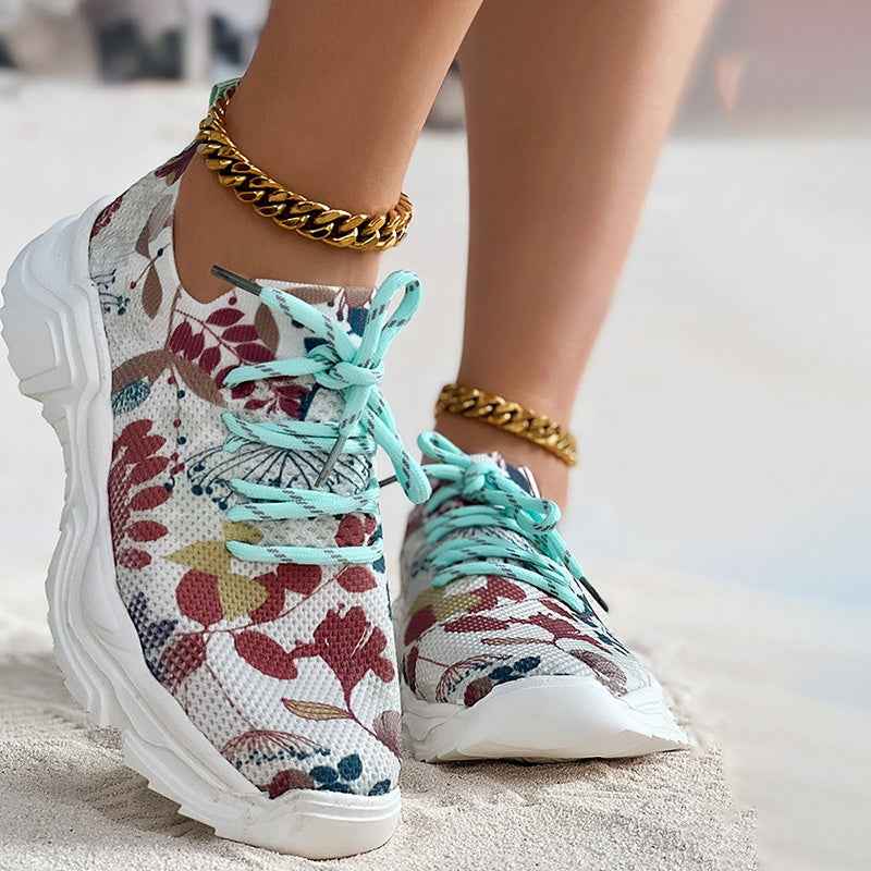 Modische, lässige Mesh-Sneaker mit ergonomischer Sohle und floralen Akzenten