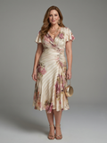 Katarina | Midikleid mit Wickelärmeln und floralem Streifenmuster