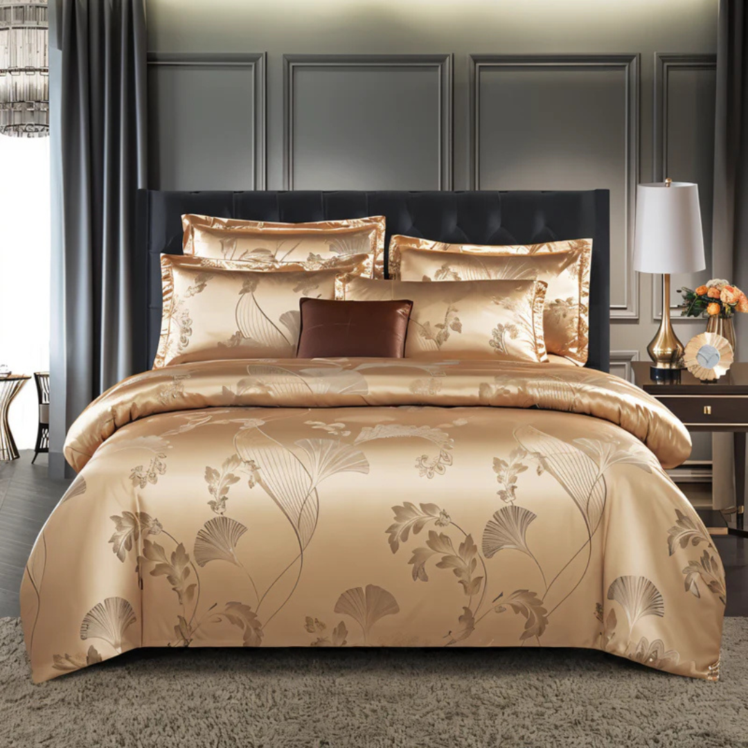 Luxuriöses Satin - Elegantes Satin-Bettbezug mit wunderschönem Blumenmuster