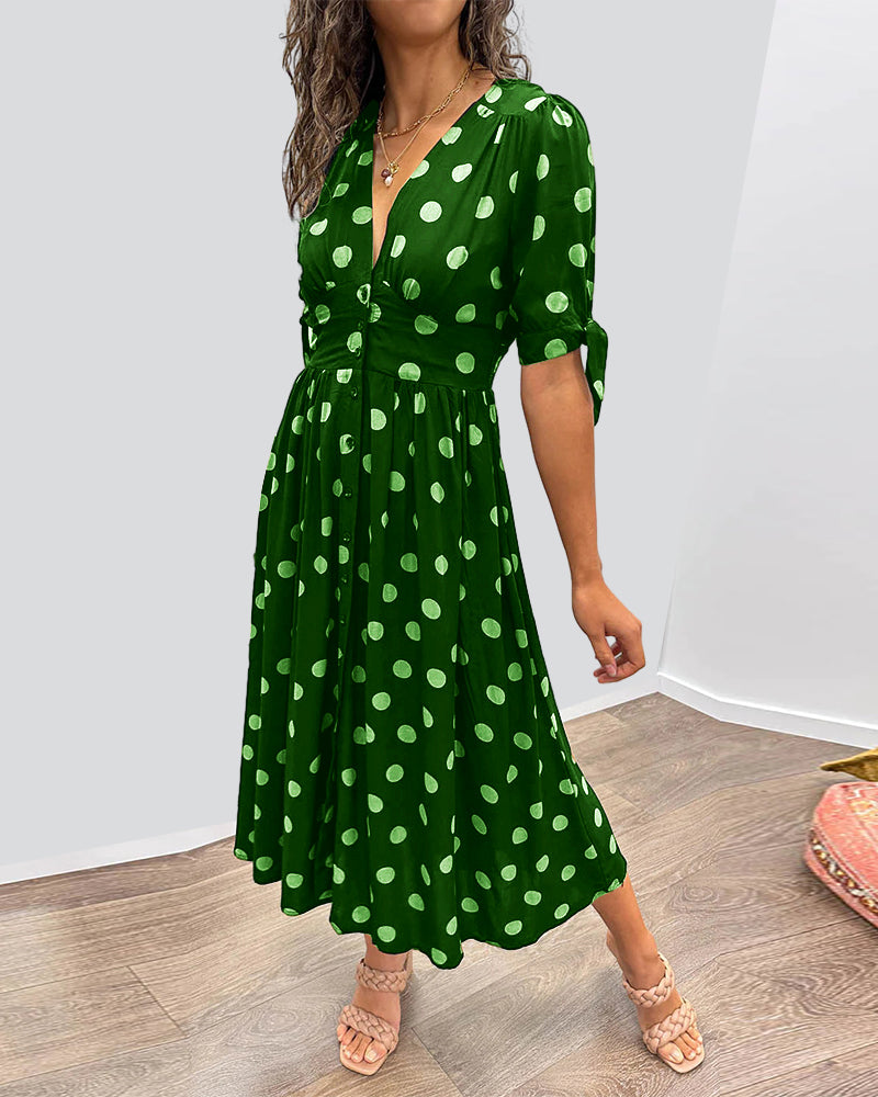 Damen-Kleid, Midi-Länge, V-Dekolleté, Tupfenmuster, elegant