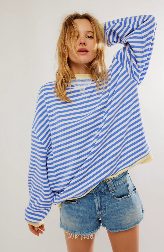 Damen Gestreifter Rundhals-Pullover - Casual Strick-Top