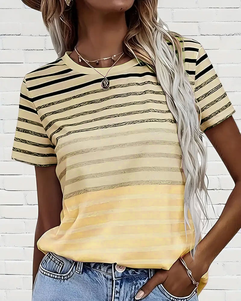 Evelyn – Kurzärmeliges gestreiftes T-Shirt mit elegantem Rundhalsausschnitt