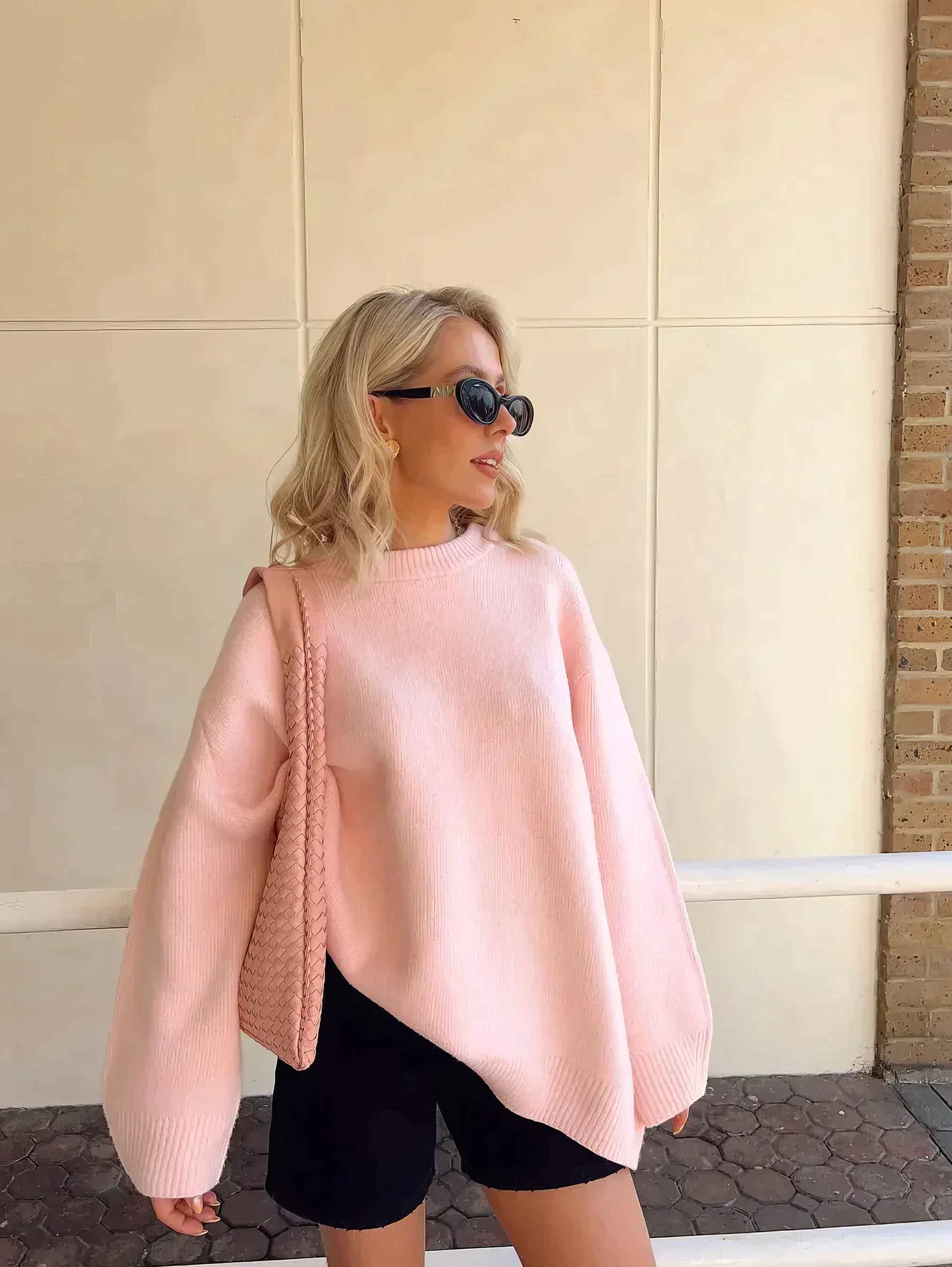 Stilvoller Damen-Rosa Pullover mit Rundhalsausschnitt für einen eleganten Look