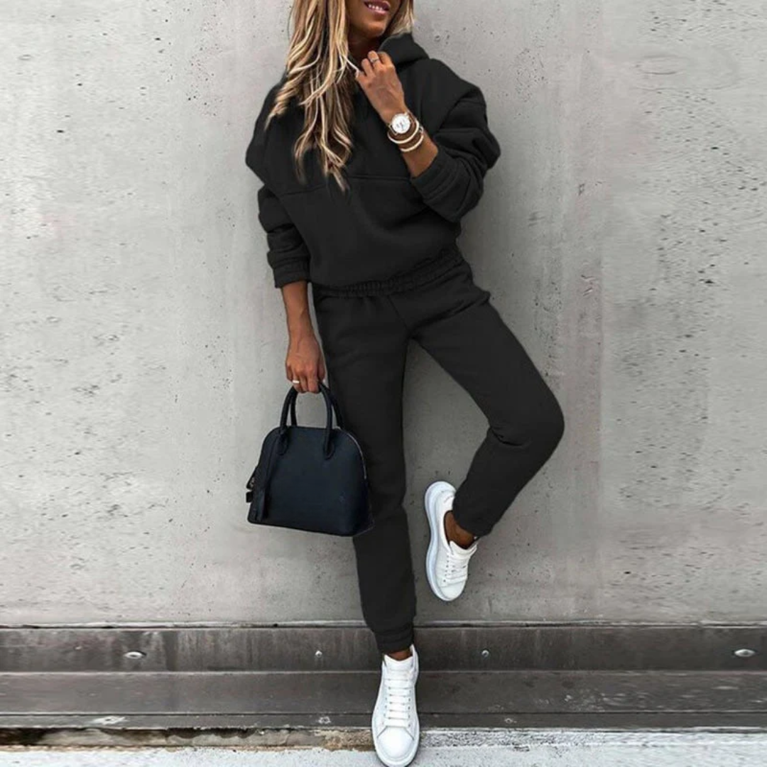 Natalie damesweatshirt- og joggingbukser-sæt med elastisk talje for komfort og stil