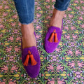 Elegant lilla loafers med kvastdetalje