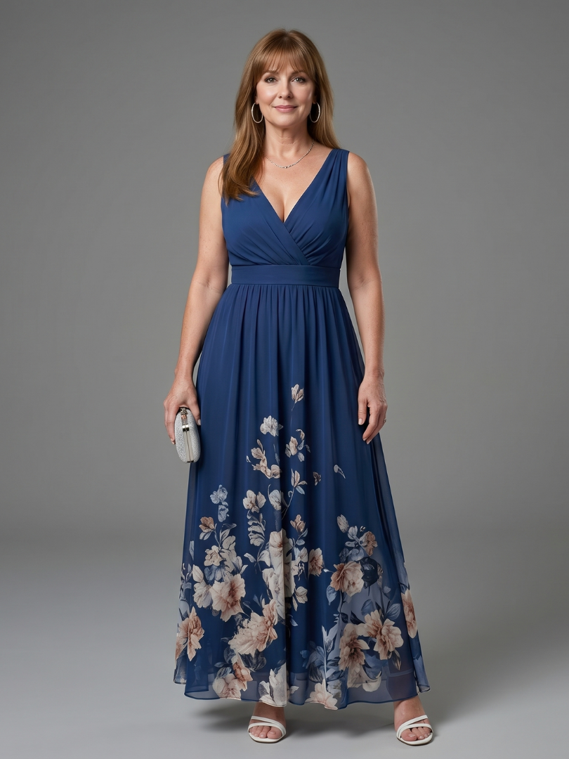 Clarissa | Ärmelloses Midikleid mit V-Ausschnitt und weichem Blumensaum