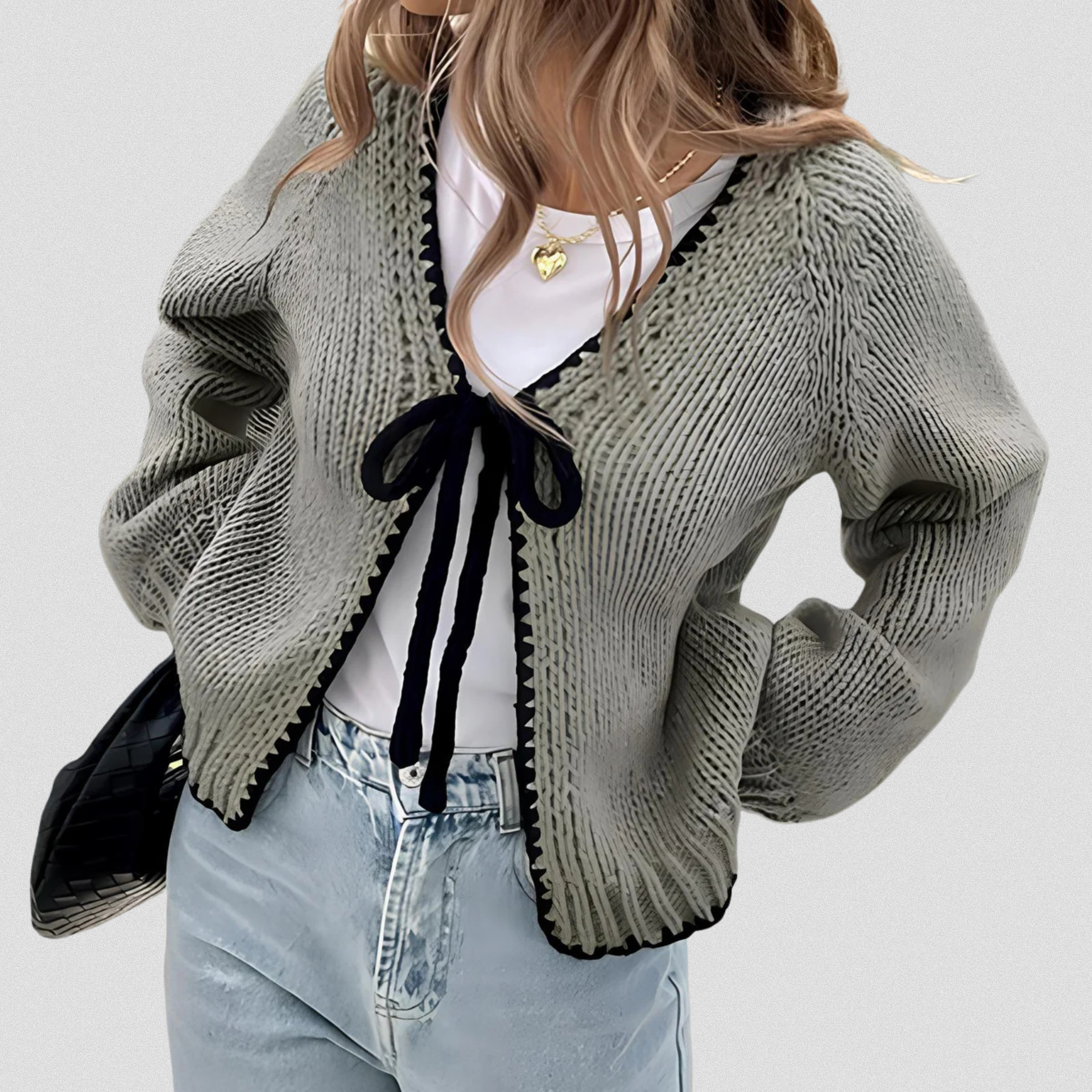 Eleganter Cardigan mit Schleifenband-Front, Langarm, offener Vorderteil