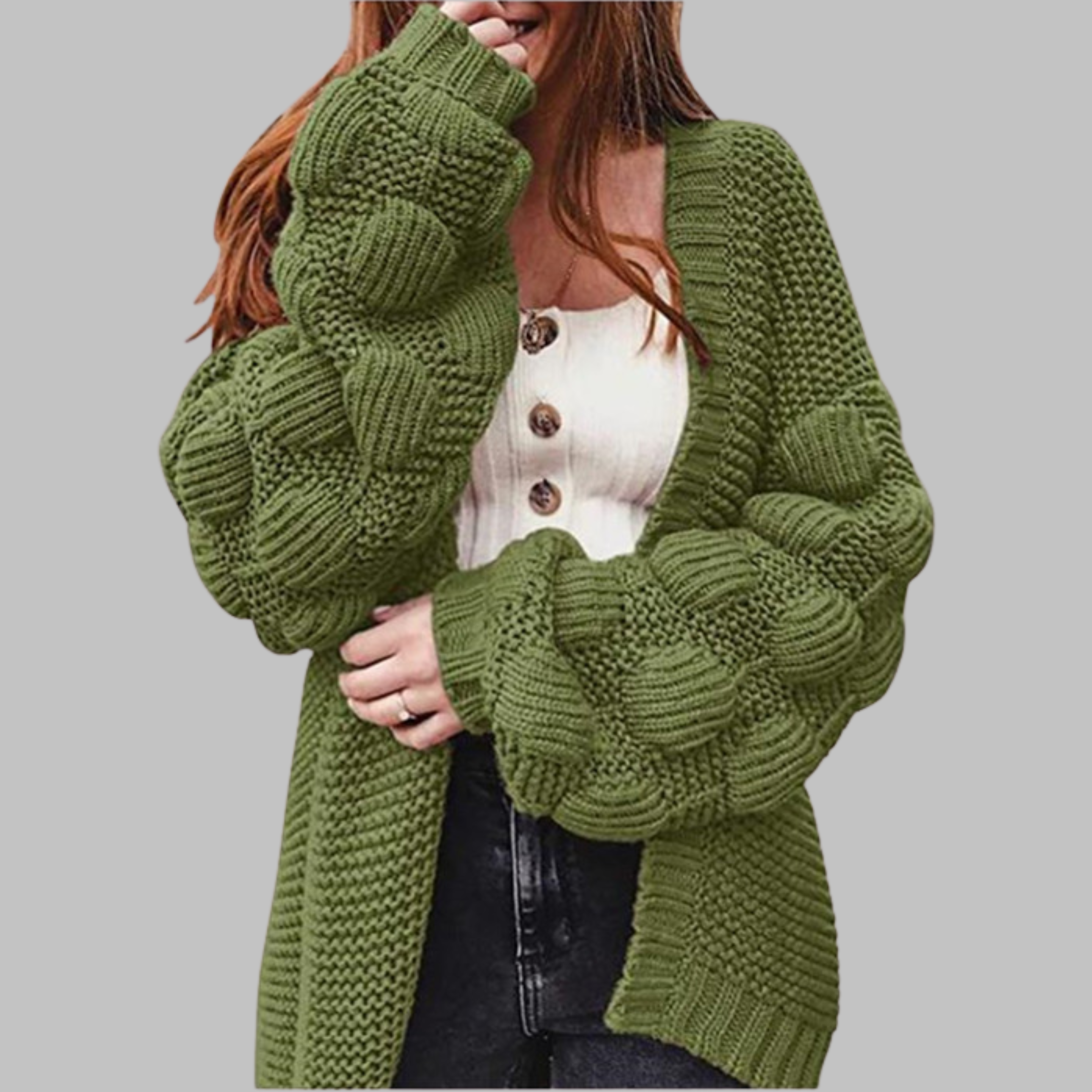 Vintage-Stil Oversize-Strickcardigan mit grobem Strick und offener Front