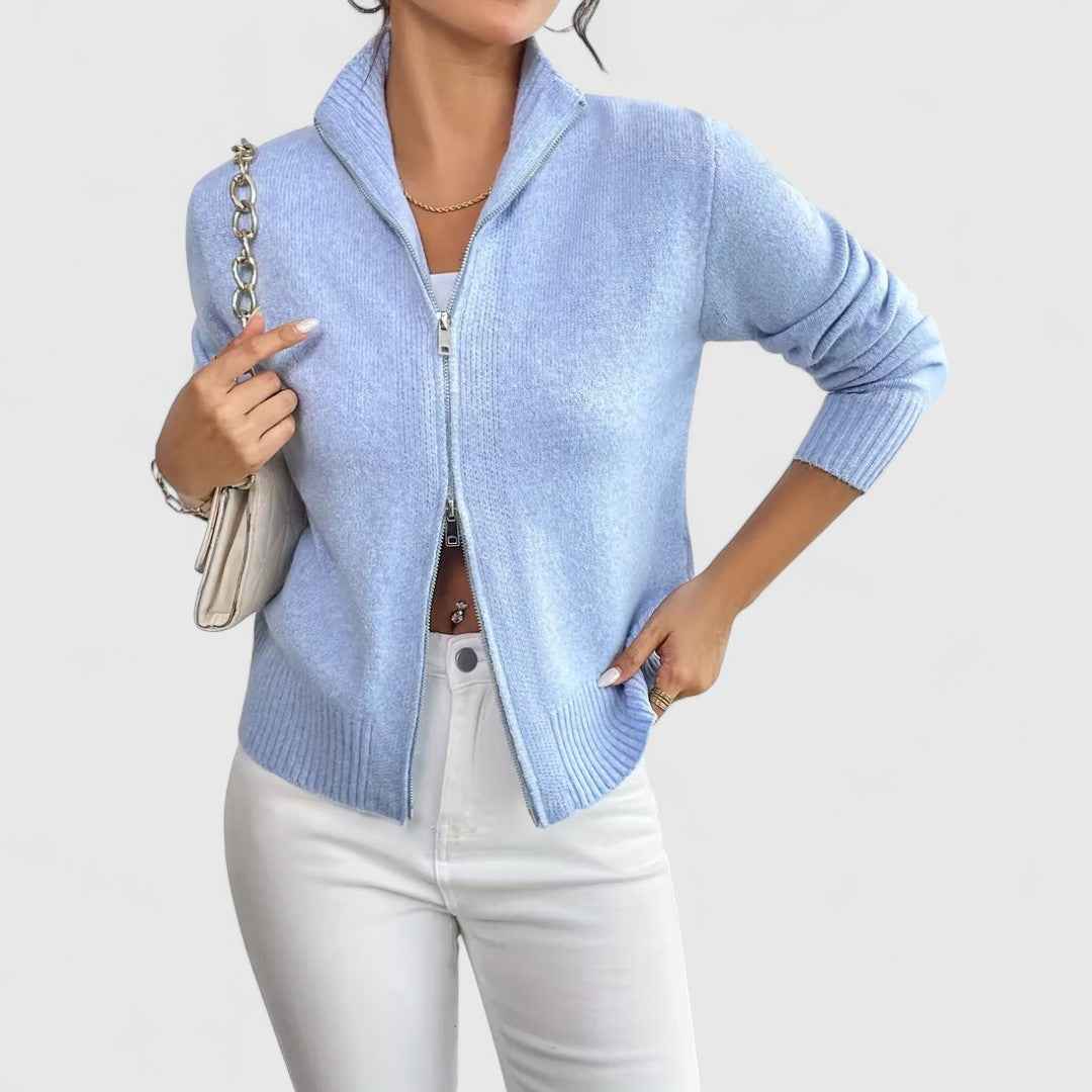 Lima - Blockfarben-Cardigan mit glänzendem, elegantem Verschluss