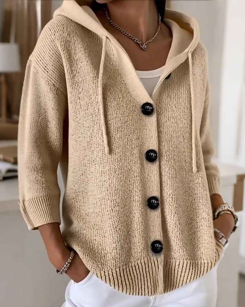 Hooded Single-Breasted Cardigan