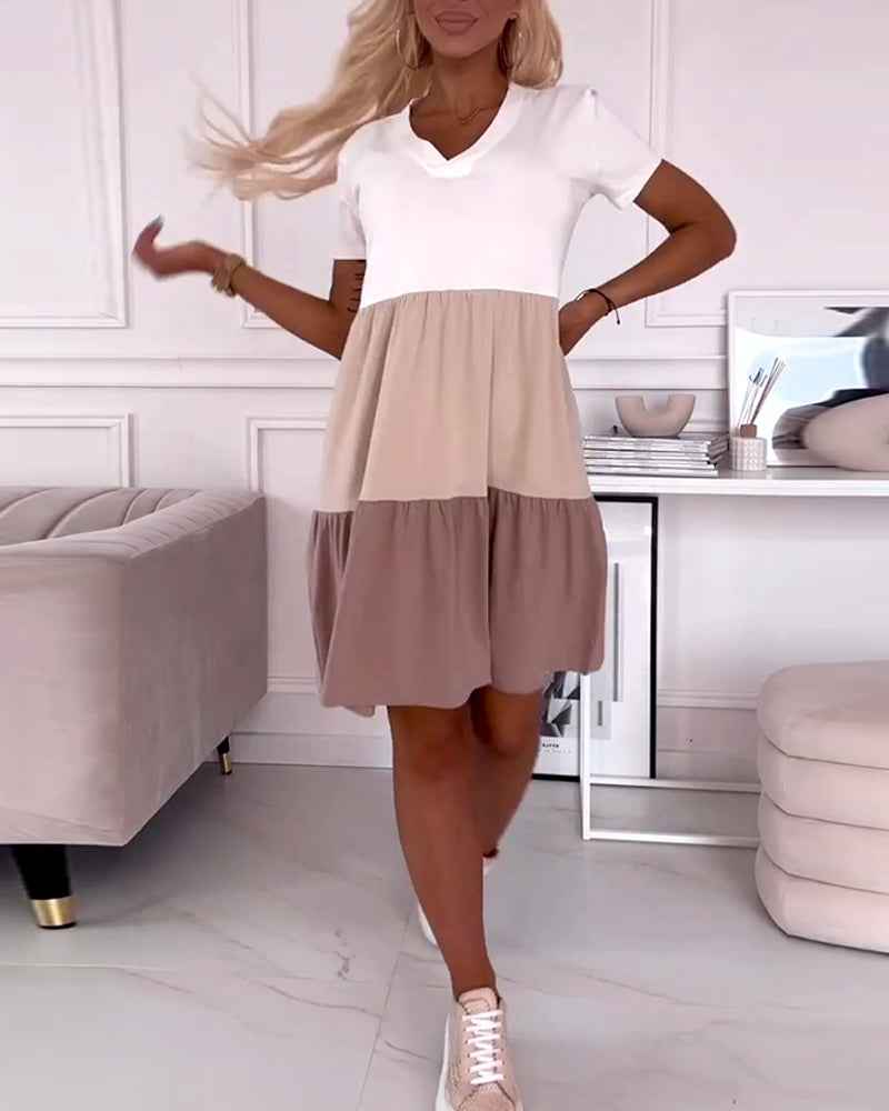 Alva | Color-Block-Kleid mit kurzen Ärmeln