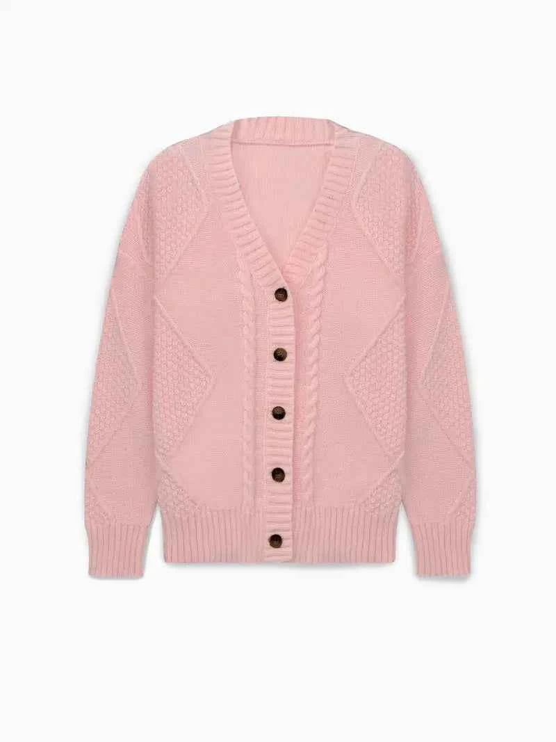 Damen Casual Cardigan aus mehrfarbigem Kabelstrick