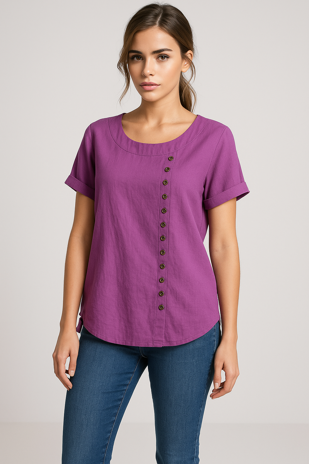 Damen Leinenbluse mit Knopfverschluss