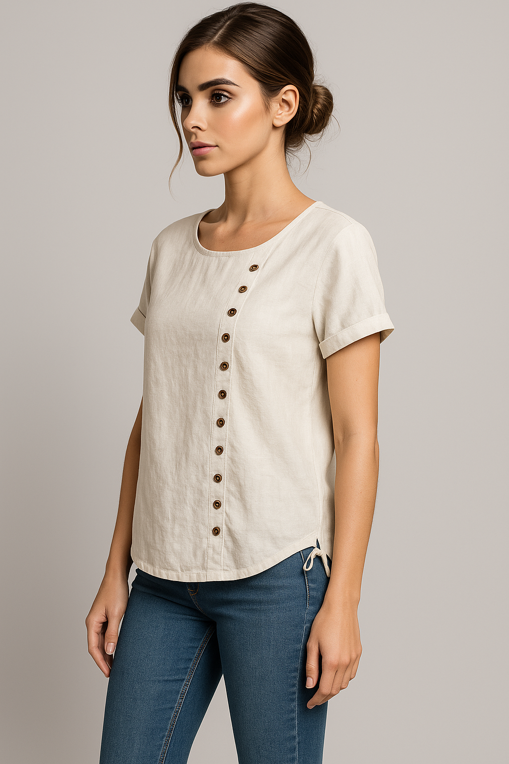 Damen Leinenbluse mit Knopfverschluss
