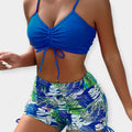 Hochtaillierter Bikini mit Tropenmuster und Trägern