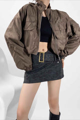 Cropped cargo coat with stand-up collar for a modern and elegant style  