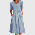 Gestreiftes Midikleid für Damen - Komfortabel mit Knopfleiste