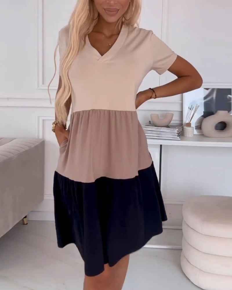 Alva | Color-Block-Kleid mit kurzen Ärmeln