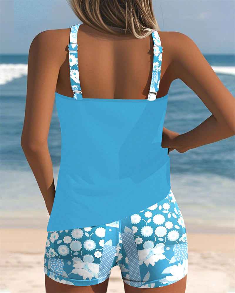 Colette | Schlanker Tanktop-Badeanzug mit einem bedruckten Boxer-Set