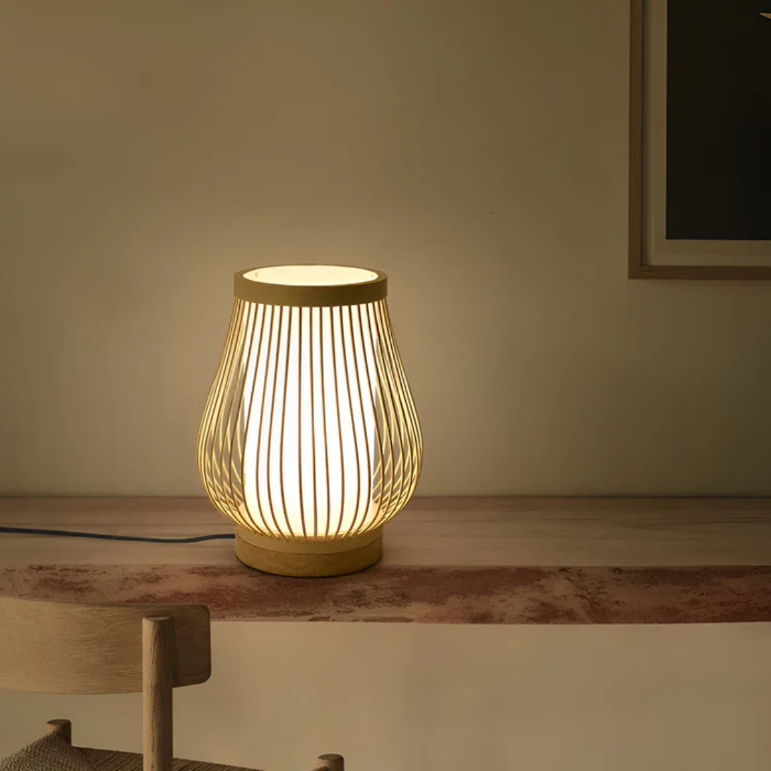 Theia - Moderner japanischer LED-Tischleuchte mit elegantem Bambusholz-Finish