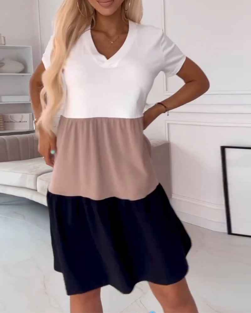 Alva | Color-Block-Kleid mit kurzen Ärmeln