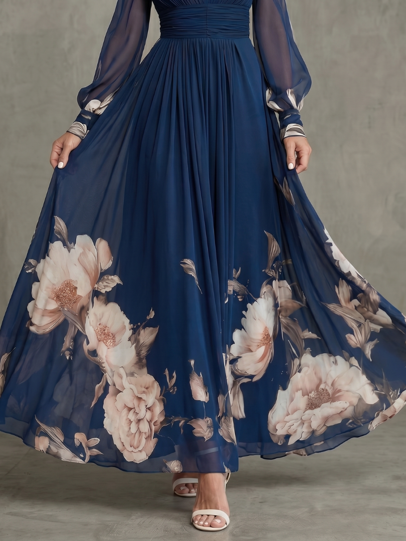 Ziva | Maxikleid mit plissierten, transparenten Ärmeln