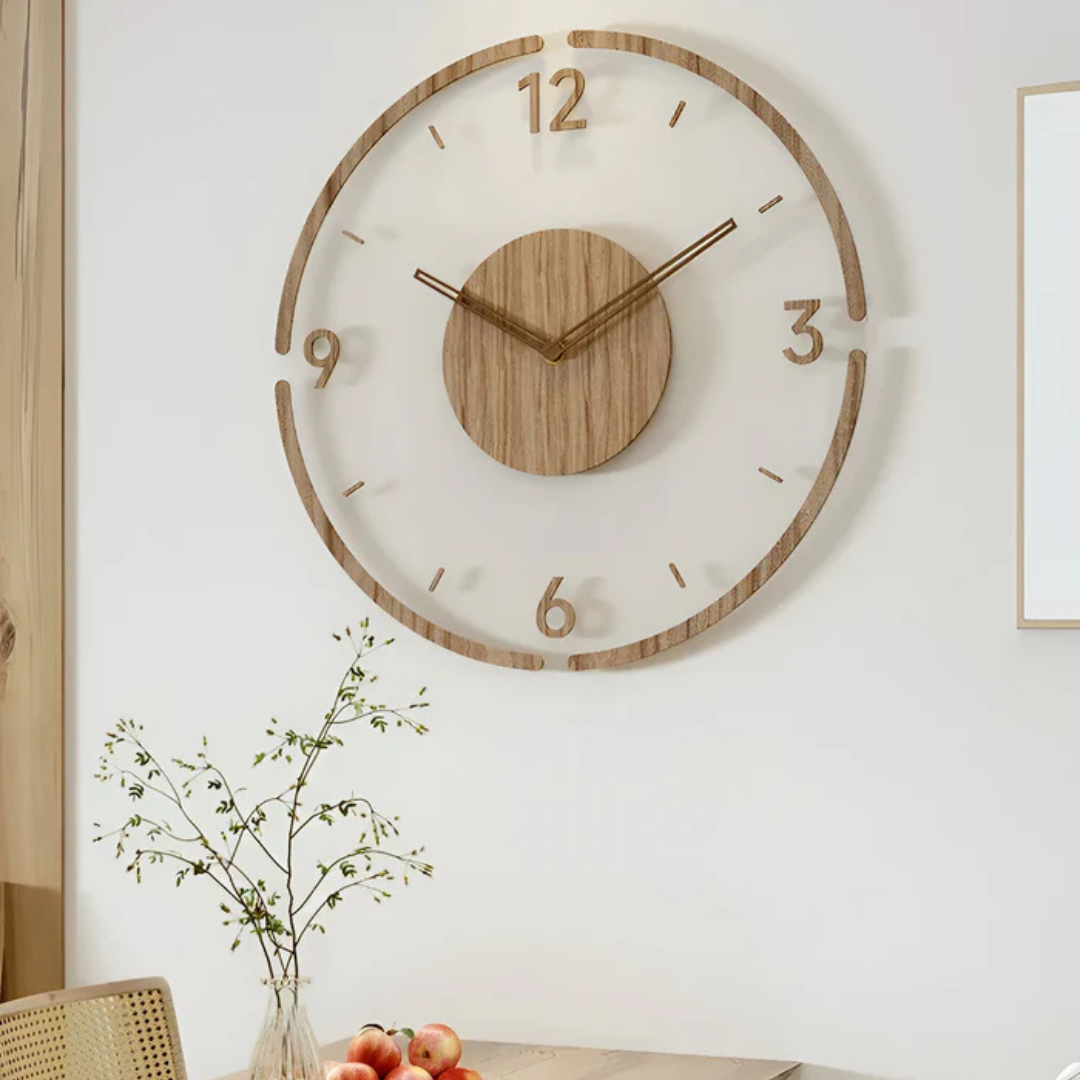 Nock - Stilvolle moderne Wanduhr von 30 cm aus Acryl und Holz für elegante Wohnzimmereinrichtung