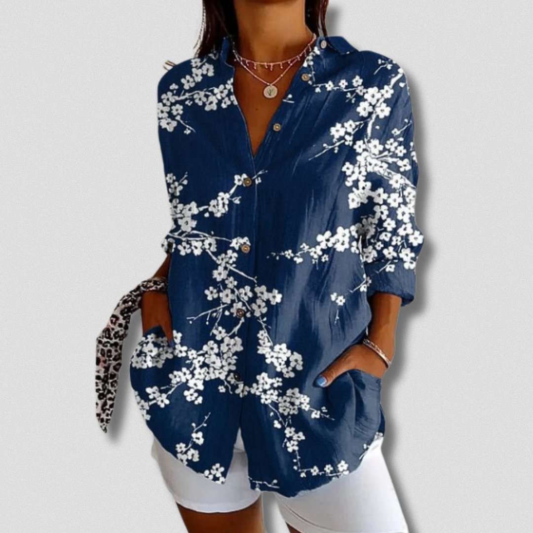 Fallon | Elegantes langärmeliges Blumenkrawattenbluse für einen stilvollen Look