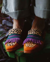 Chic fringe loafers in animal print for slipping on