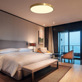 Elegant ultraflads LED-loftlampe i guld til moderne belysning