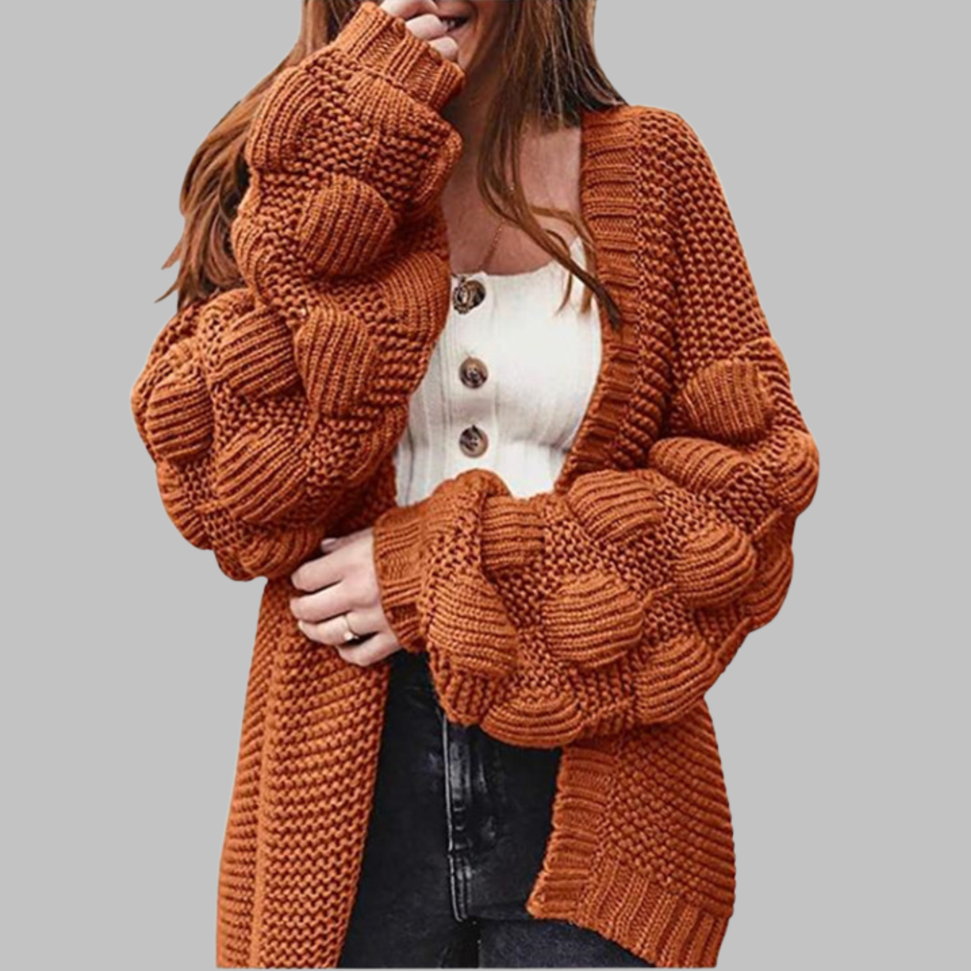 Vintage-Stil Oversize-Strickcardigan mit grobem Strick und offener Front