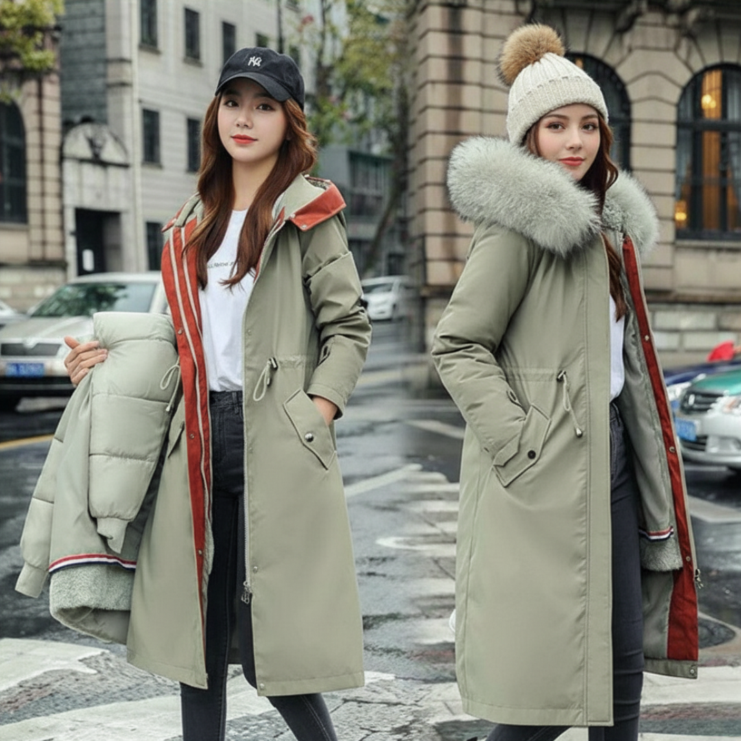 Fionna Damen-Winterjacke mit Kapuze und plüschigem Fellkragen