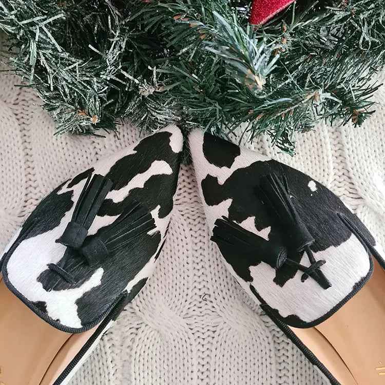 Cow-Print Tassel Loafers