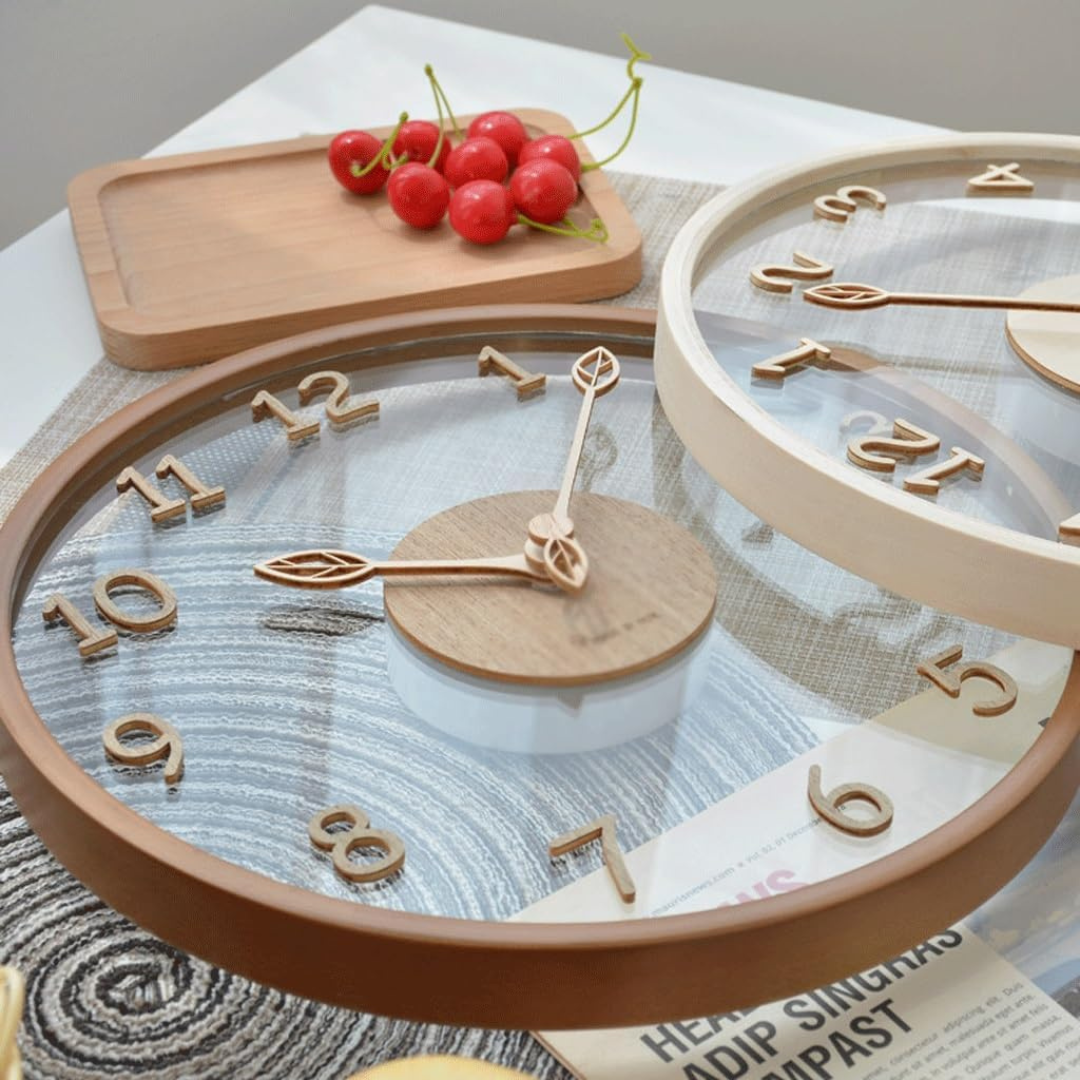 Metron - Elegante Holz-Wanduhr mit Glaskonzept für stimmungsvolle Innenräume