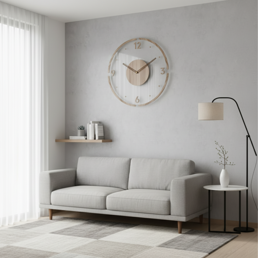 Geräuschlose Design-Wanduhr - Acryl & Holz