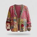 Damen Blumen-Patchwork Cardigan Weste, Zoe