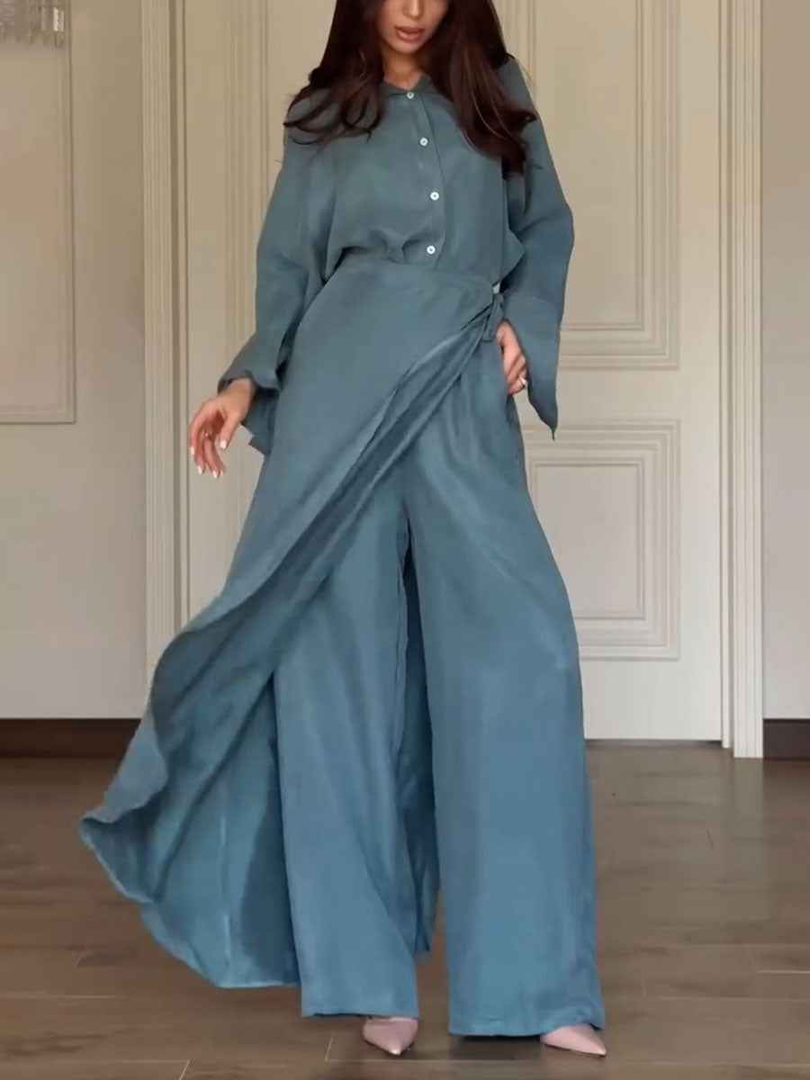 Elegantes Trend-Set-Set aus Hemd und Ärmloser Hose mit Rockkoordination